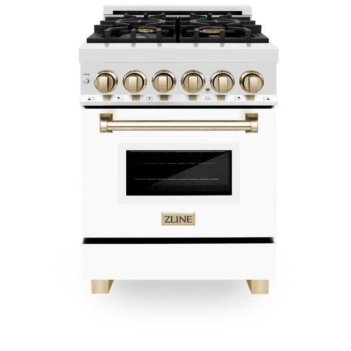 ZLINE Autograph Edition 24 in. 2.8 cu. ft. Dual Fuel Range with Gas Stove and Electric Oven in Stainless Steel with White Matte Door and Accents (RAZ-WM-24)