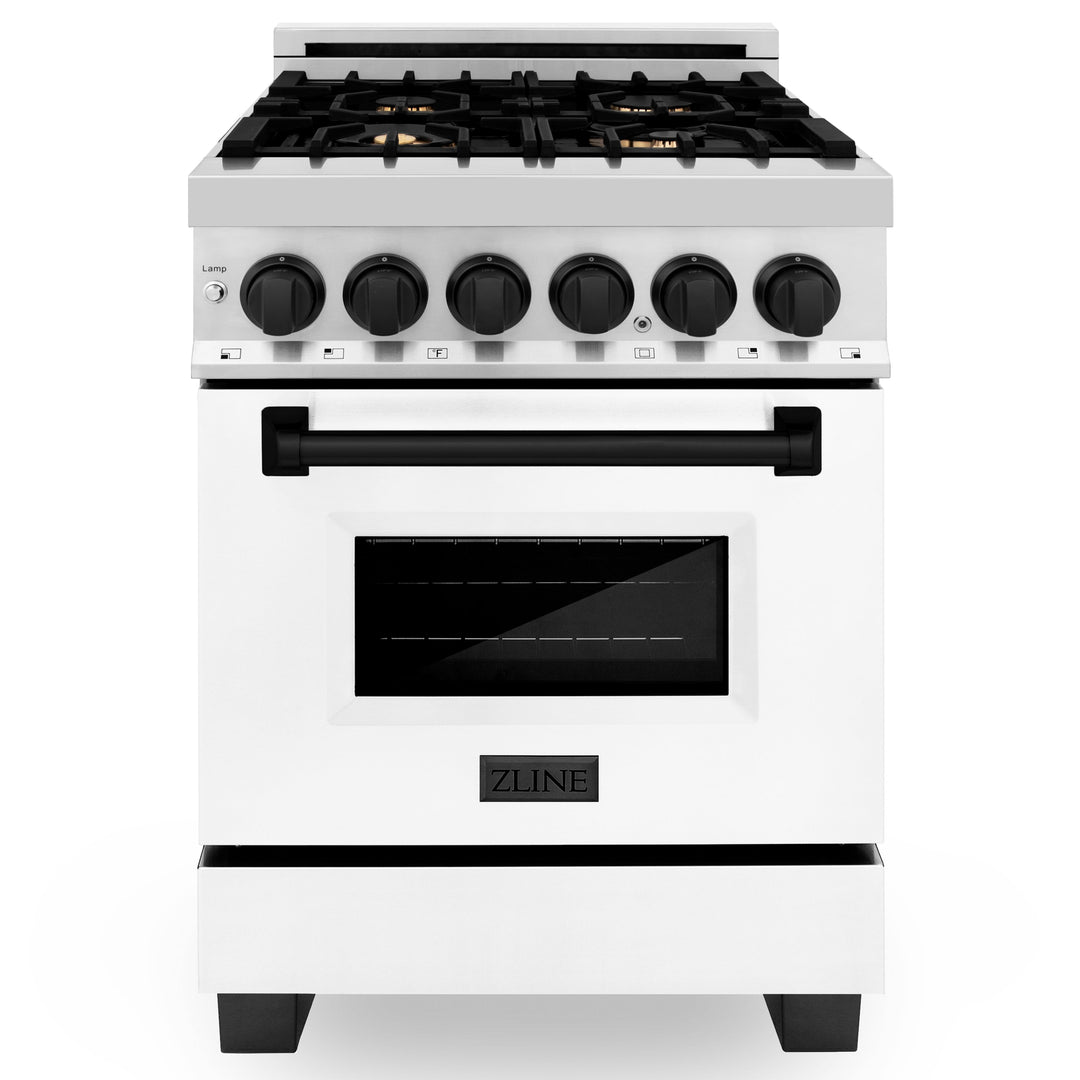 ZLINE Autograph Edition 24 in. 2.8 cu. ft. Dual Fuel Range with Gas Stove and Electric Oven in Stainless Steel with White Matte Door and Accents (RAZ-WM-24)