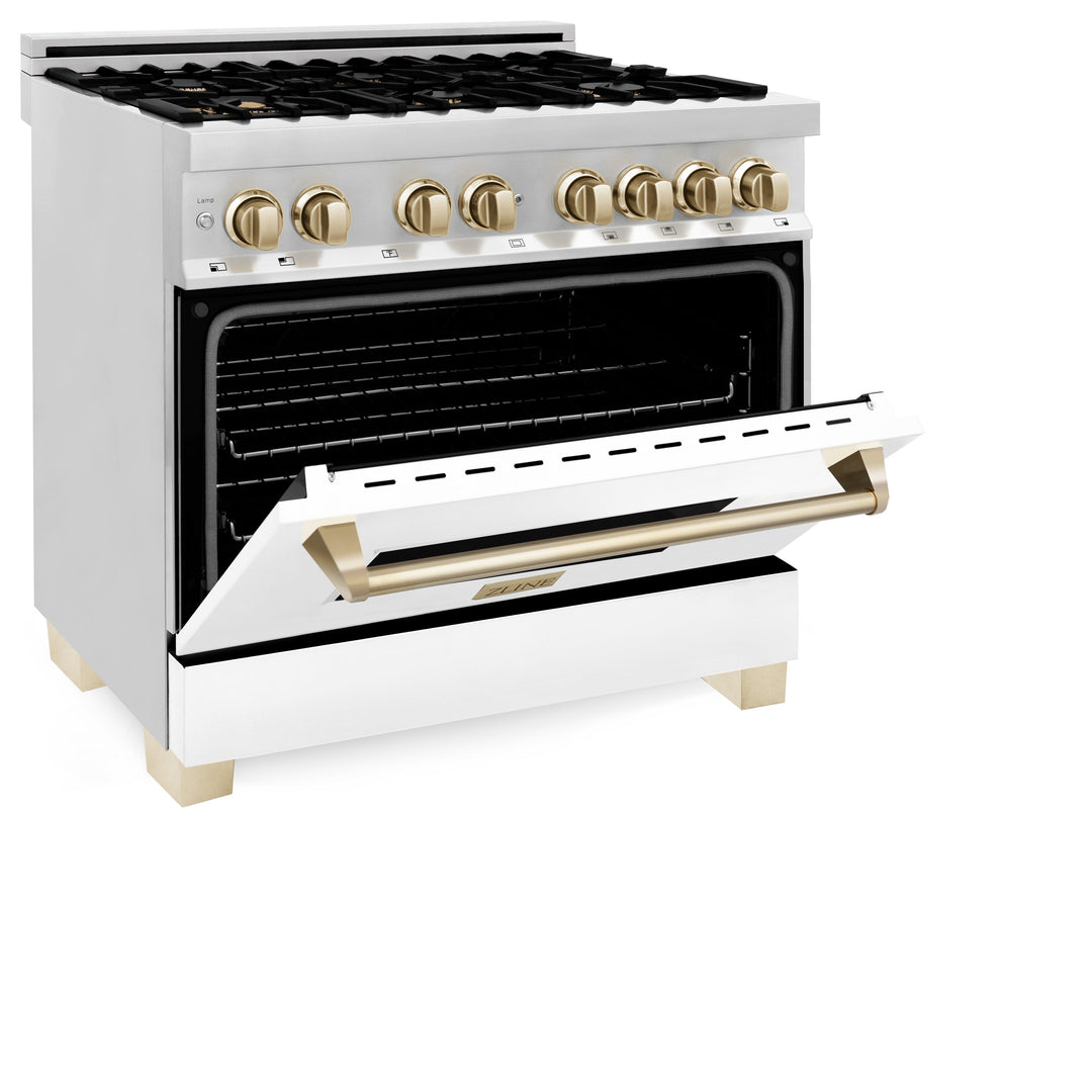 ZLINE Autograph Edition 36 in. 4.6 cu. ft. Dual Fuel Range with Gas Stove and Electric Oven in Stainless Steel with White Matte Door and Accents (RAZ-WM-36)