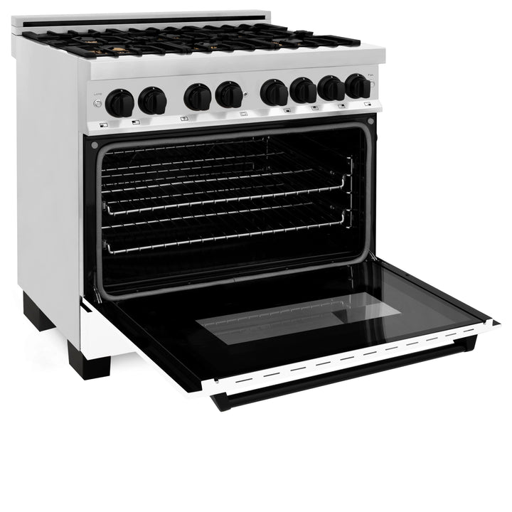 ZLINE Autograph Edition 36 in. 4.6 cu. ft. Dual Fuel Range with Gas Stove and Electric Oven in Stainless Steel with White Matte Door and Accents (RAZ-WM-36)