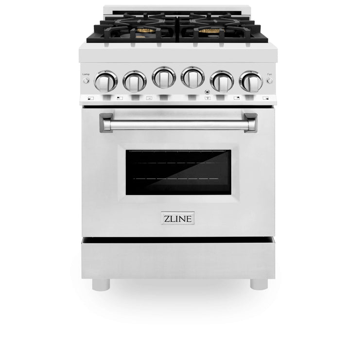ZLINE 24 in. 2.8 cu. ft. Gas Oven and Gas Cooktop Range with Griddle and Brass Burners in Stainless Steel (RG-BR-GR-24)