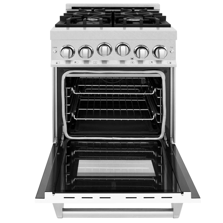 ZLINE 24 in. 2.8 cu. ft. Gas Oven and Gas Cooktop Range with Griddle and White Matte Door in Fingerprint Resistant Stainless Steel (RGS-WM-GR-24)