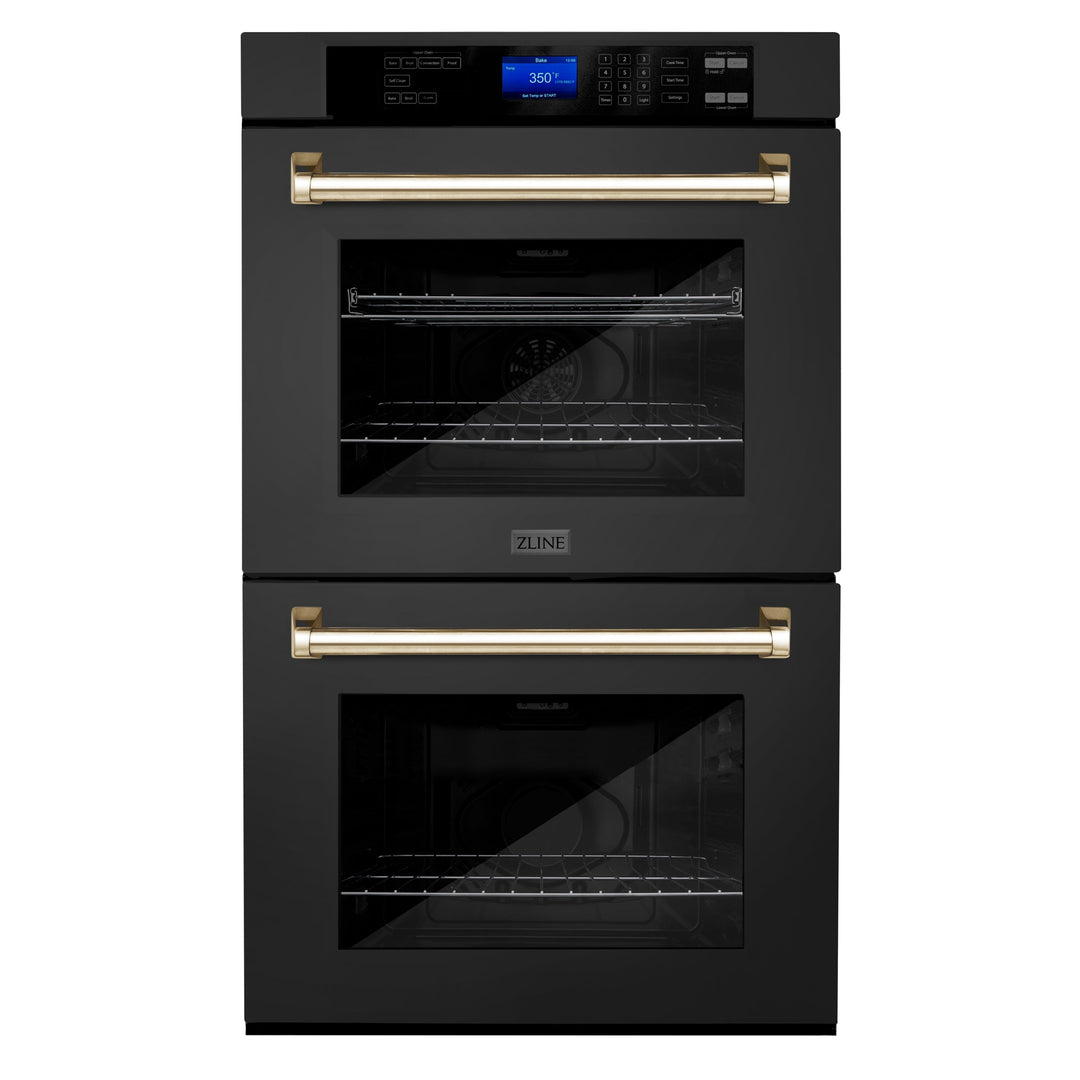 ZLINE 30 in. Autograph Edition Electric Double Wall Oven with Self Clean and True Convection in Black Stainless Steel and Accents (AWDZ-30-BS)