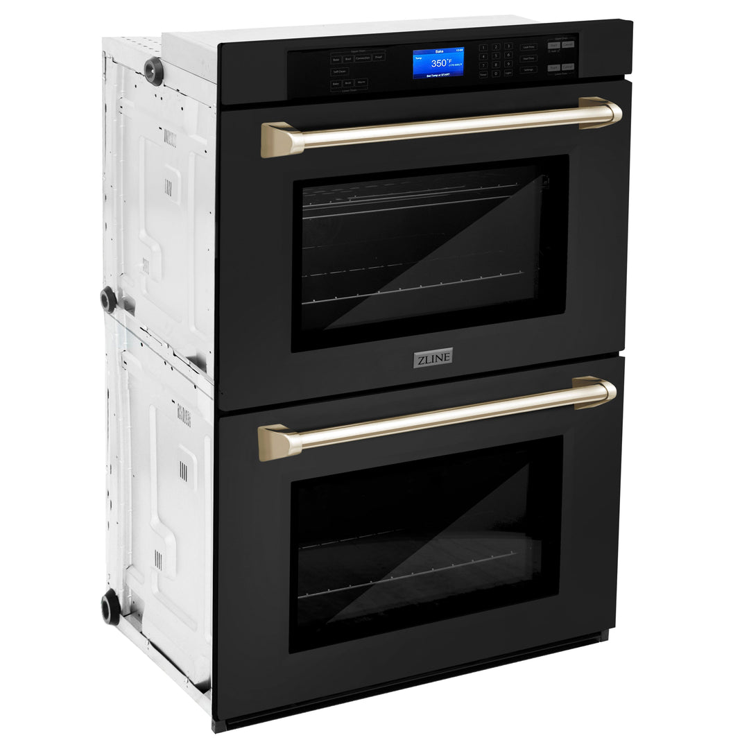 ZLINE 30 in. Autograph Edition Electric Double Wall Oven with Self Clean and True Convection in Black Stainless Steel and Accents (AWDZ-30-BS)
