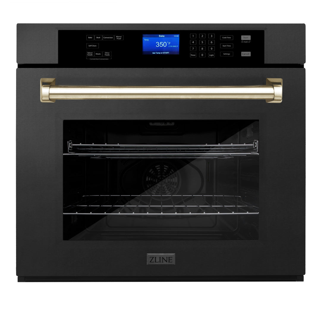 ZLINE 30 in. Autograph Edition Single Wall Oven with Self Clean and True Convection in Black Stainless Steel and Accents (AWSZ-30-BS)