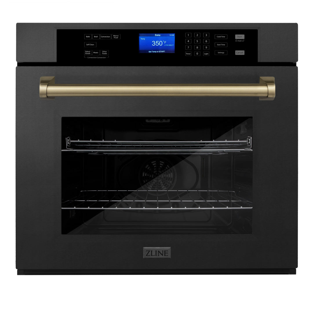 ZLINE 30 in. Autograph Edition Single Wall Oven with Self Clean and True Convection in Black Stainless Steel with Champagne Bronze Accents (AWSZ-30-BS)