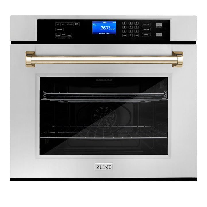 ZLINE 30 in. Autograph Edition Electric Single Wall Oven with Self Clean and True Convection in Stainless Steel with Gold Accents (AWSZ-30)