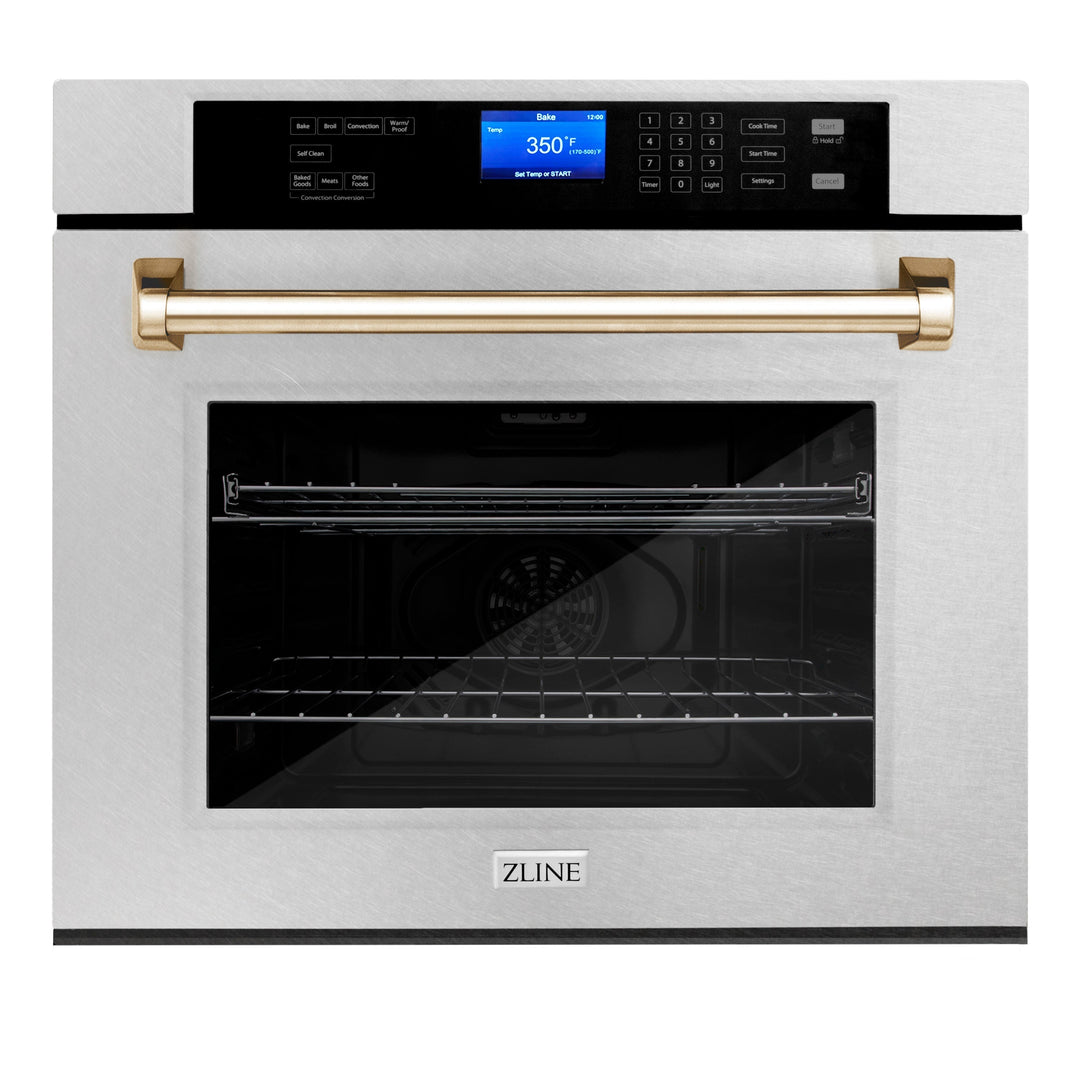 ZLINE 30 in. Autograph Edition Electric Single Wall Oven with Self Clean and True Convection in Fingerprint Resistant DuraSnow Stainless Steel with Gold Accents (AWSSZ-30)