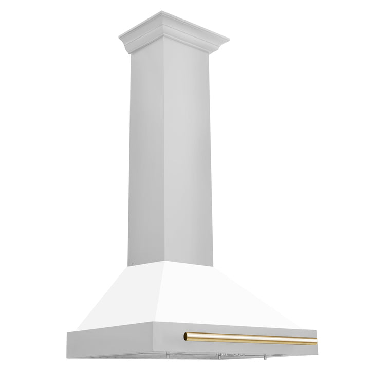 ZLINE 30 in. Autograph Edition Stainless Steel Range Hood with White Matte Shell and Gold Accents (KB4STZ-WM30)
