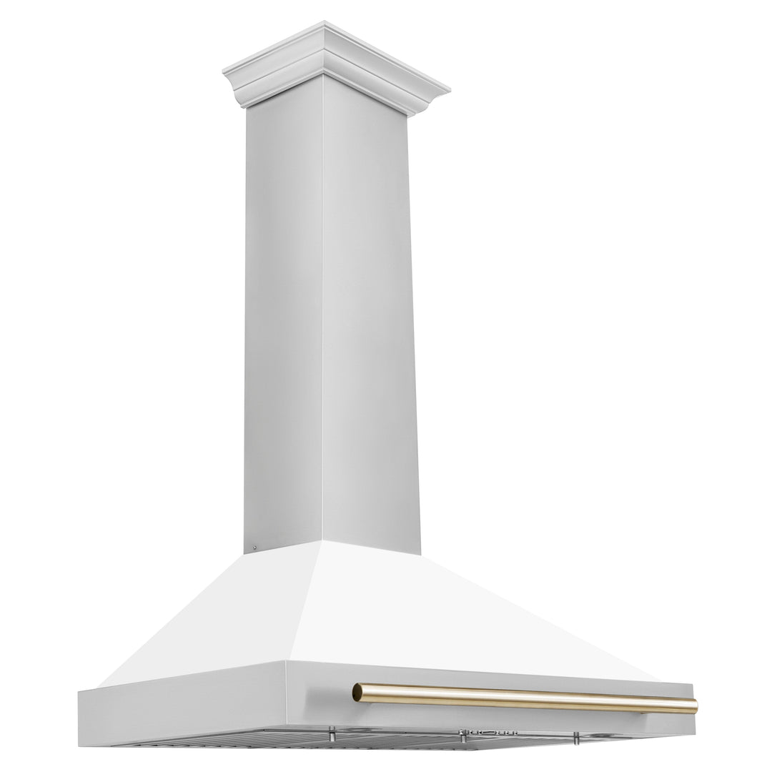 ZLINE 36 in. Autograph Edition Stainless Steel Range Hood with White Matte Shell and Gold Accents (KB4STZ-WM36)