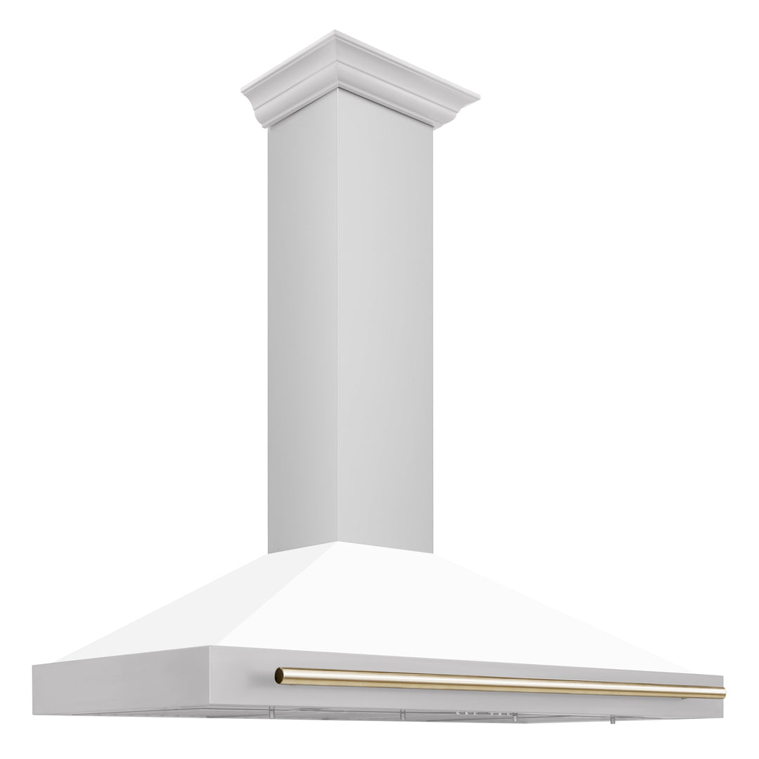 ZLINE 48 in. Autograph Edition Stainless Steel Range Hood with White Matte Shell and Gold Accents (KB4STZ-WM48)