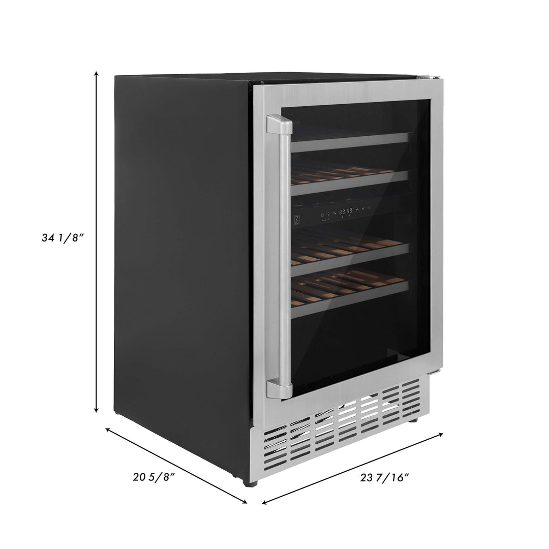 ZLINE 24 in. Monument Dual Zone 44-Bottle Wine Cooler in Stainless Steel with Wood Shelf (RWV-UD-24)