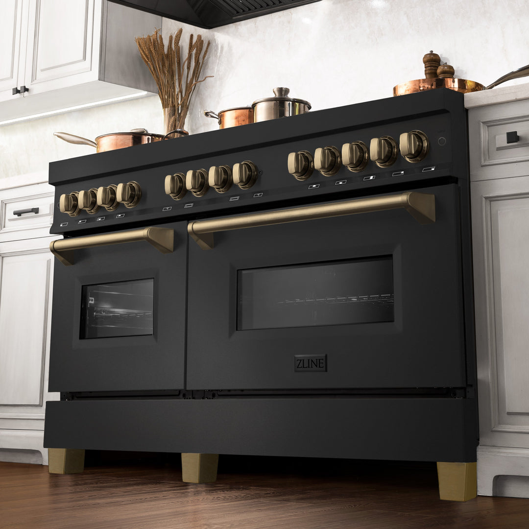 ZLINE Autograph Edition 60 in. 7.4 cu. ft. Dual Fuel Range with Gas Stove and Electric Oven in Black Stainless Steel with Accents (RABZ-60)