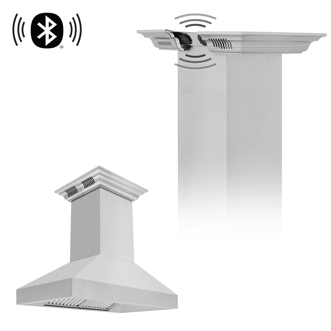 ZLINE Professional Island Mount Range Hood in Stainless Steel with Built-in ZLINE CrownSound™ Bluetooth Speakers (597iCRN-BT)