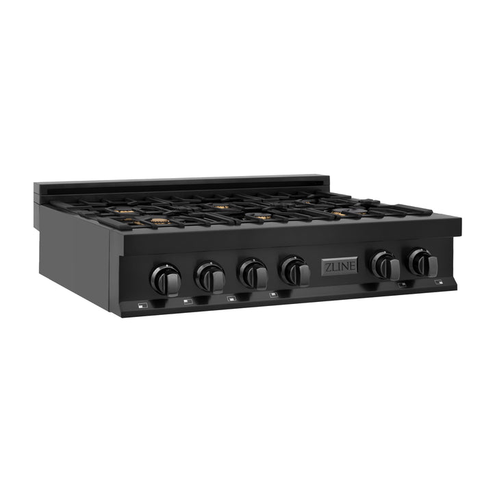 ZLINE 36 in. Porcelain Gas Stovetop in Black Stainless with 6 Gas Brass Burners (RTB-BR-36)