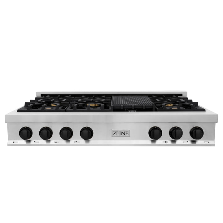 ZLINE Autograph Edition 48 in. Porcelain Rangetop with 7 Gas Burners in Stainless Steel with Accents (RTZ-48)