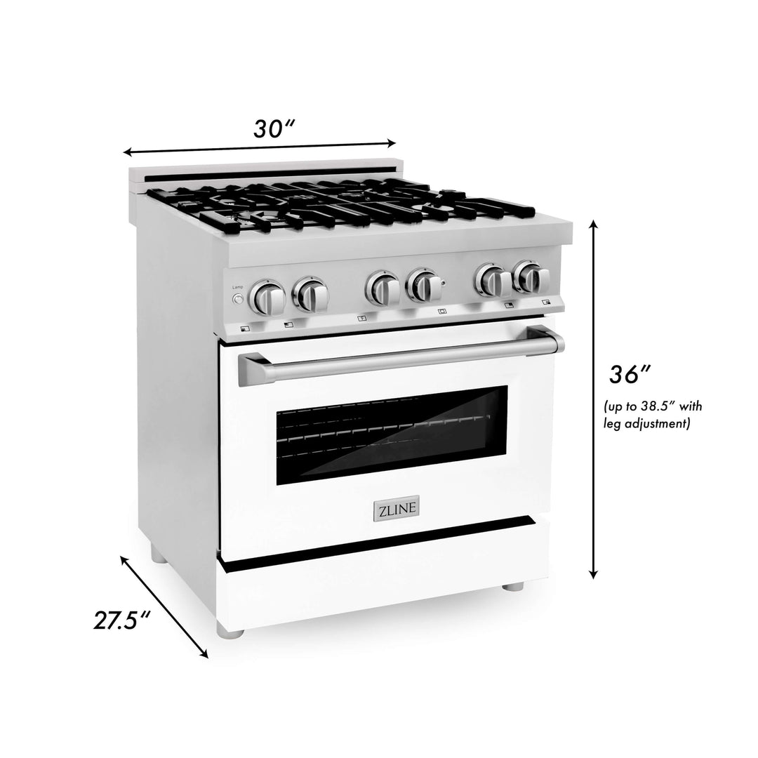 ZLINE 30 in. 4.0 cu. ft. Electric Oven and Gas Cooktop Dual Fuel Range with Griddle and White Matte Door in Stainless Steel (RA-WM-GR-30)