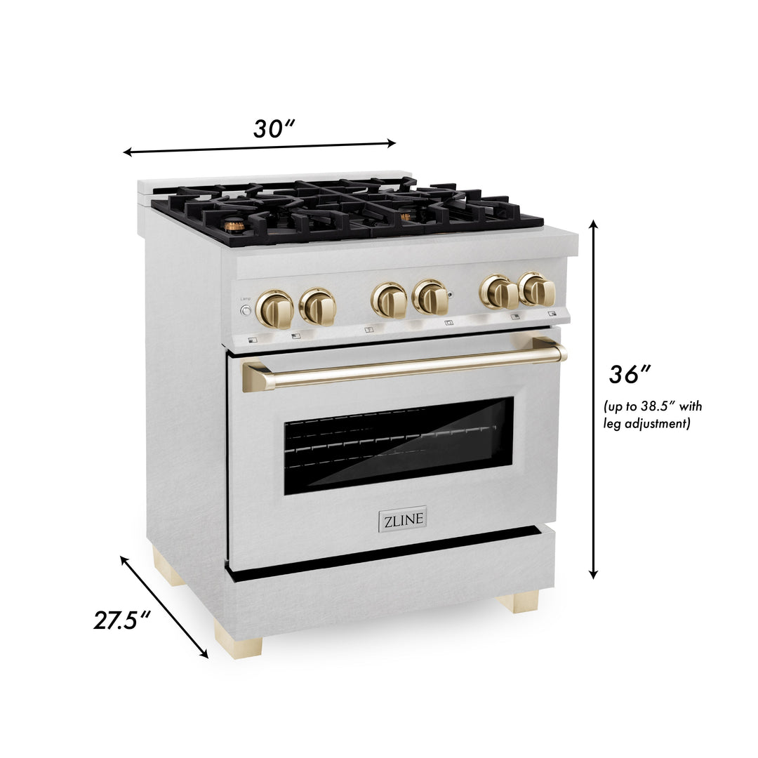 ZLINE Autograph Edition 30 in. 4.0 cu. ft. Dual Fuel Range with Gas Stove and Electric Oven in Fingerprint Resistant Stainless Steel with Accents (RASZ-SN-30)
