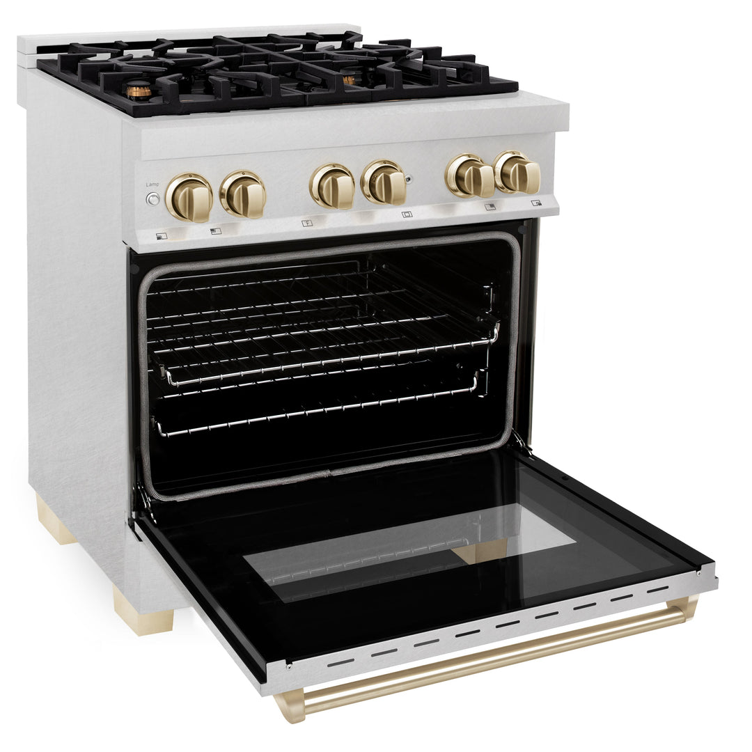 ZLINE Autograph Edition 30 in. 4.0 cu. ft. Dual Fuel Range with Gas Stove and Electric Oven in Fingerprint Resistant Stainless Steel with Accents (RASZ-SN-30)
