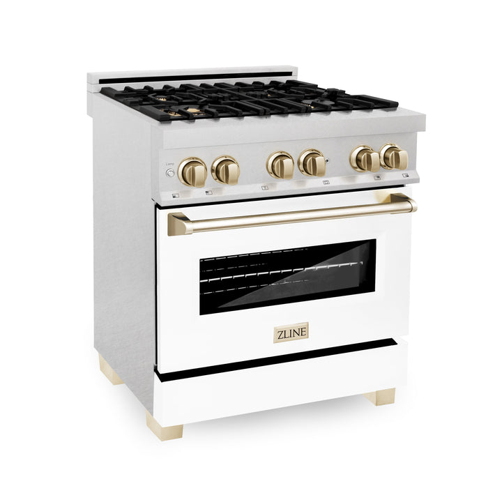 ZLINE Autograph Edition 30 in. 4.0 cu. ft. Dual Fuel Range with Gas Stove and Electric Oven in Fingerprint Resistant Stainless Steel with White Matte Door (RASZ-WM-30)