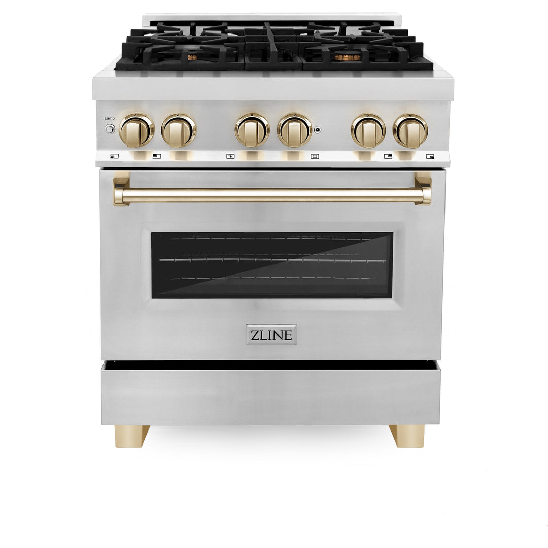 ZLINE Autograph Edition 30 in. 4.0 cu. ft. Dual Fuel Range with Gas Stove and Electric Oven in Stainless Steel with Accents (RAZ-30)