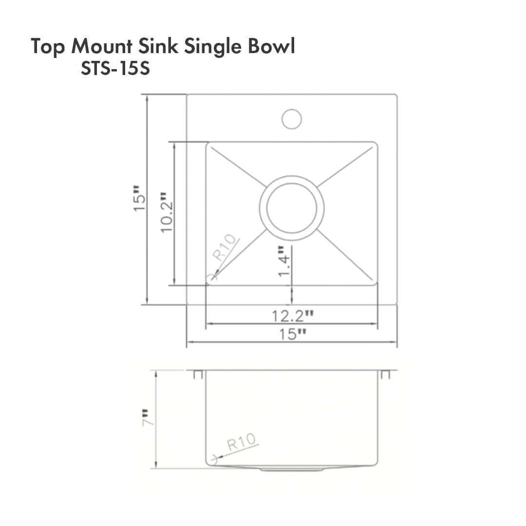 ZLINE 15 in. Donner Topmount Single Bowl Bar Kitchen Sink (STS-15)