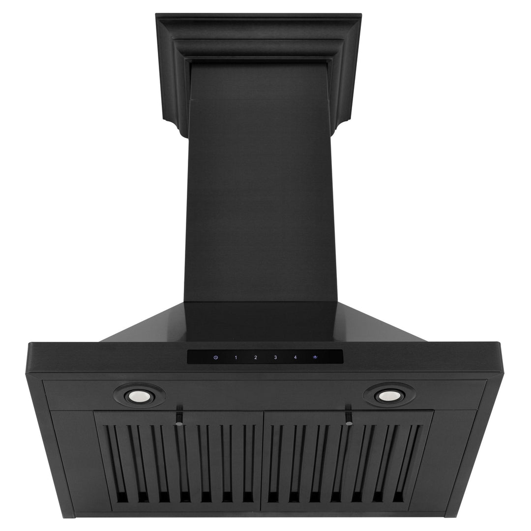  ZLINE 48-inch Convertible Vent Wall Mount Range Hood in Black Stainless Steel with Crown Molding