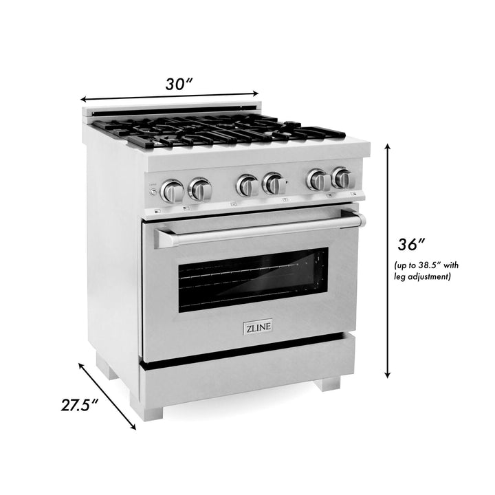 ZLINE 30 in. 4.0 cu. ft. Dual Fuel Range with Gas Stove and Electric Oven in All Fingerprint Resistant Stainless Steel with Color Door Options (RAS-SN-30)