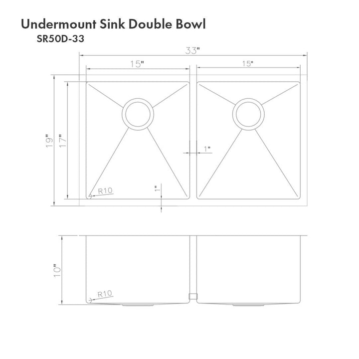 ZLINE 33 in. Anton Undermount Double Bowl Kitchen Sink with Bottom Grid (SR50D-33)