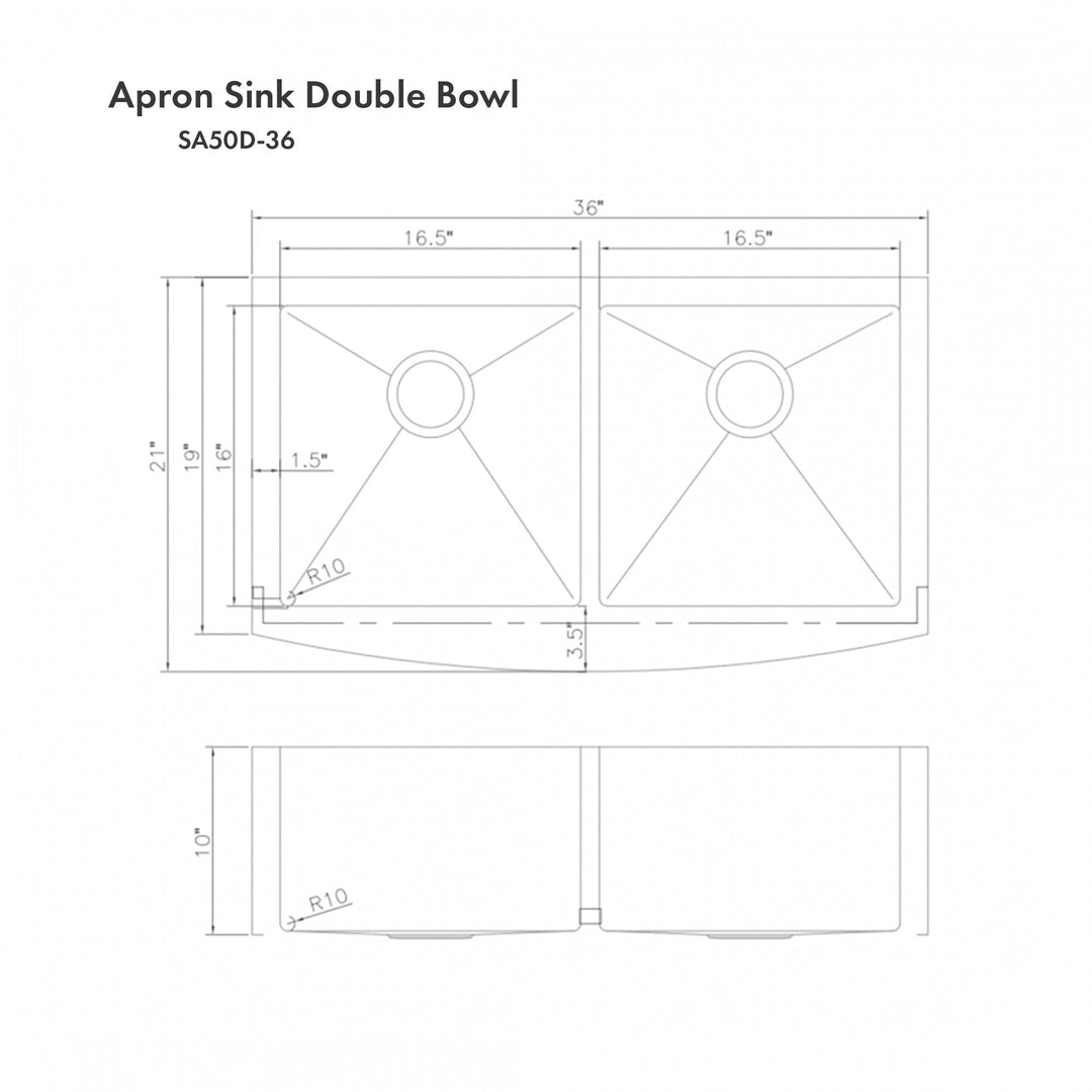 ZLINE 36 in. Niseko Farmhouse Apron Mount Double Bowl Kitchen Sink with Bottom Grid (SA50D)
