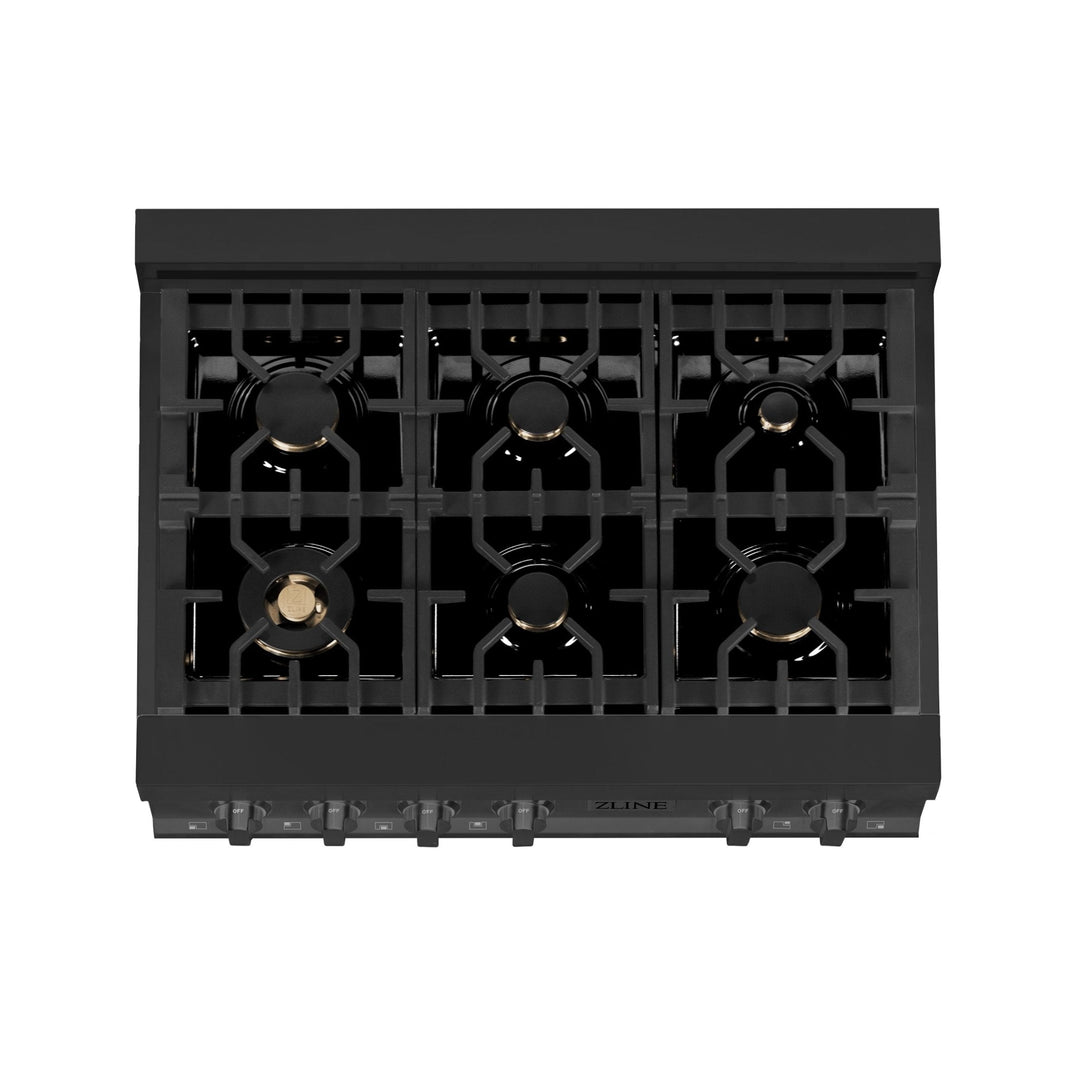 ZLINE 36 in. Porcelain Gas Stovetop in Black Stainless with 6 Gas Brass Burners (RTB-BR-36)