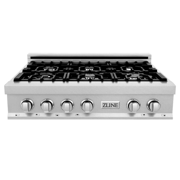 ZLINE 36 in. Porcelain Rangetop in DuraSnow Stainless Steel with 6 Gas Burners (RTS-36) Available with Brass Burners