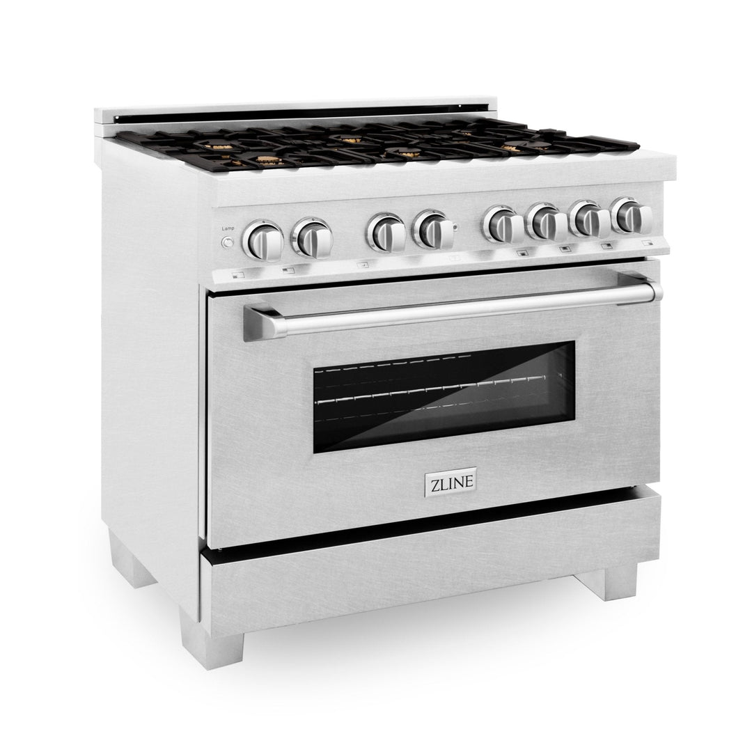ZLINE 36 in. Professional Dual Fuel Range in Fingerprint Resistant Stainless Steel with Color Door Finishes (RAS-SN-36)