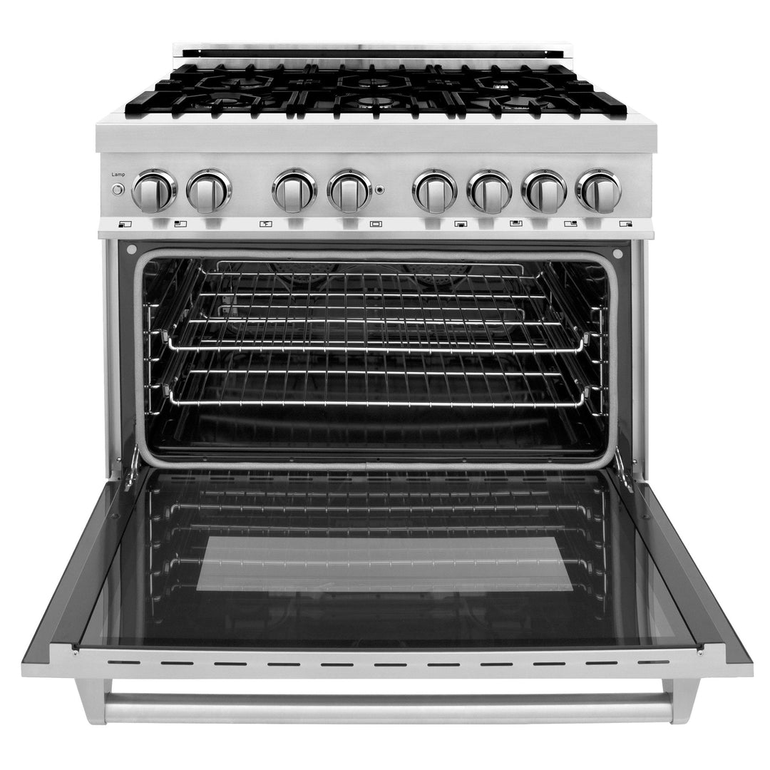 ZLINE 36 in. Dual Fuel Range with Gas Stove and Electric Oven in Stainless Steel with Color Door Options (RA36)