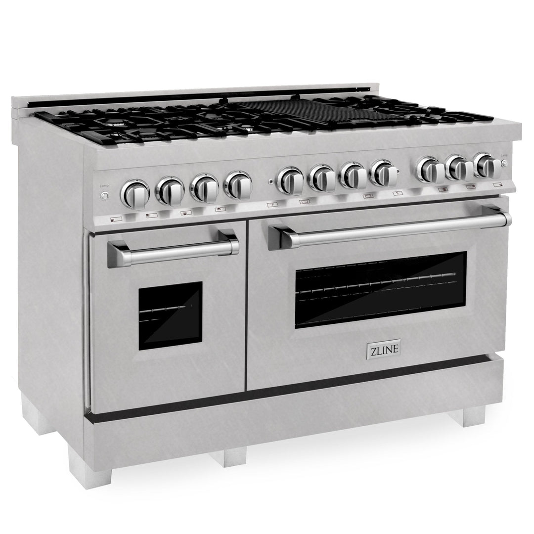 ZLINE 48" DuraSnow® Stainless Steel 6.0 cu.ft. 7 Gas Burner/Electric Oven Range with Color Door Options - Rustic Kitchen & Bath - ZLINE Kitchen and Bath