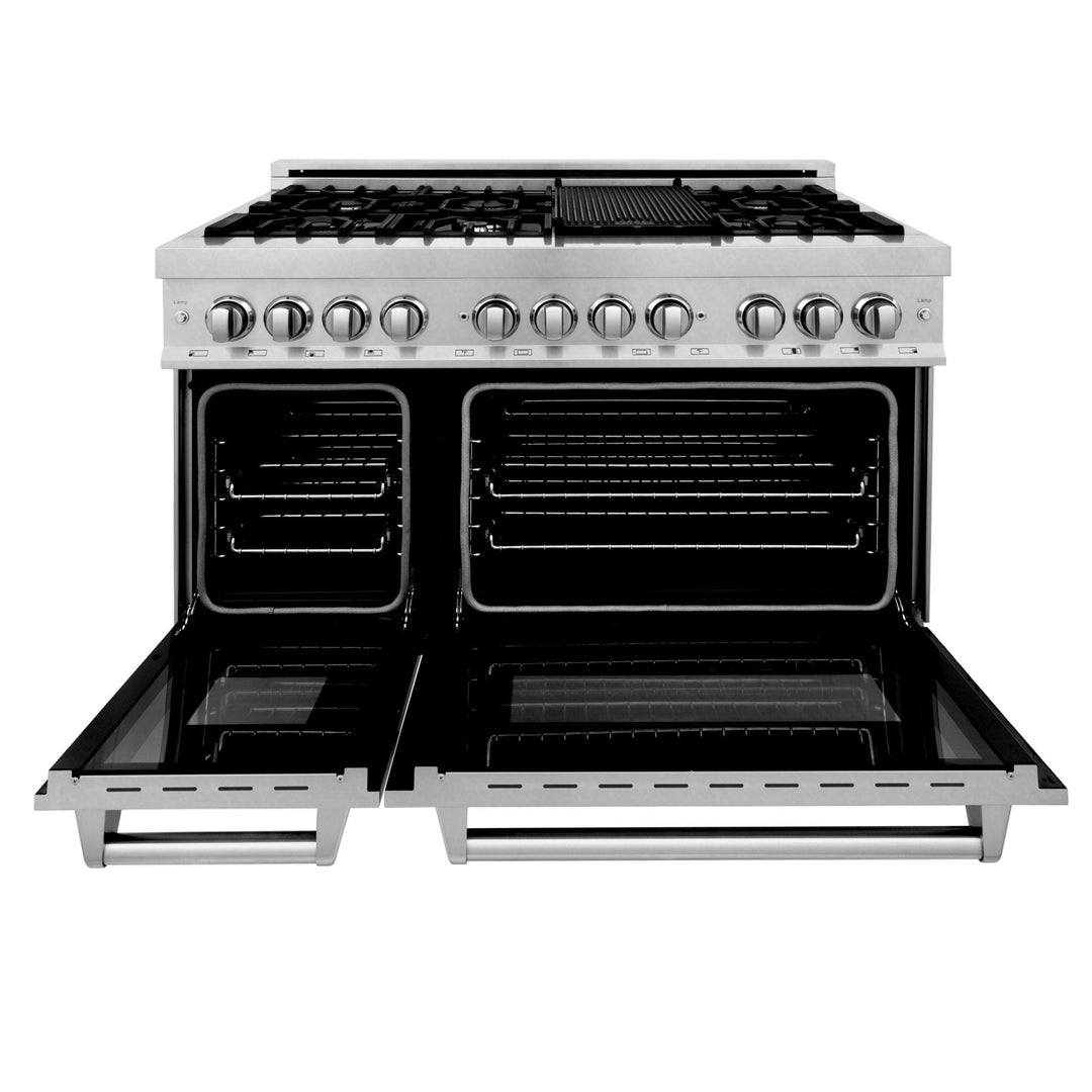 ZLINE 48" DuraSnow® Stainless Steel 6.0 cu.ft. 7 Gas Burner/Electric Oven Range with Color Door Options - Rustic Kitchen & Bath - ZLINE Kitchen and Bath