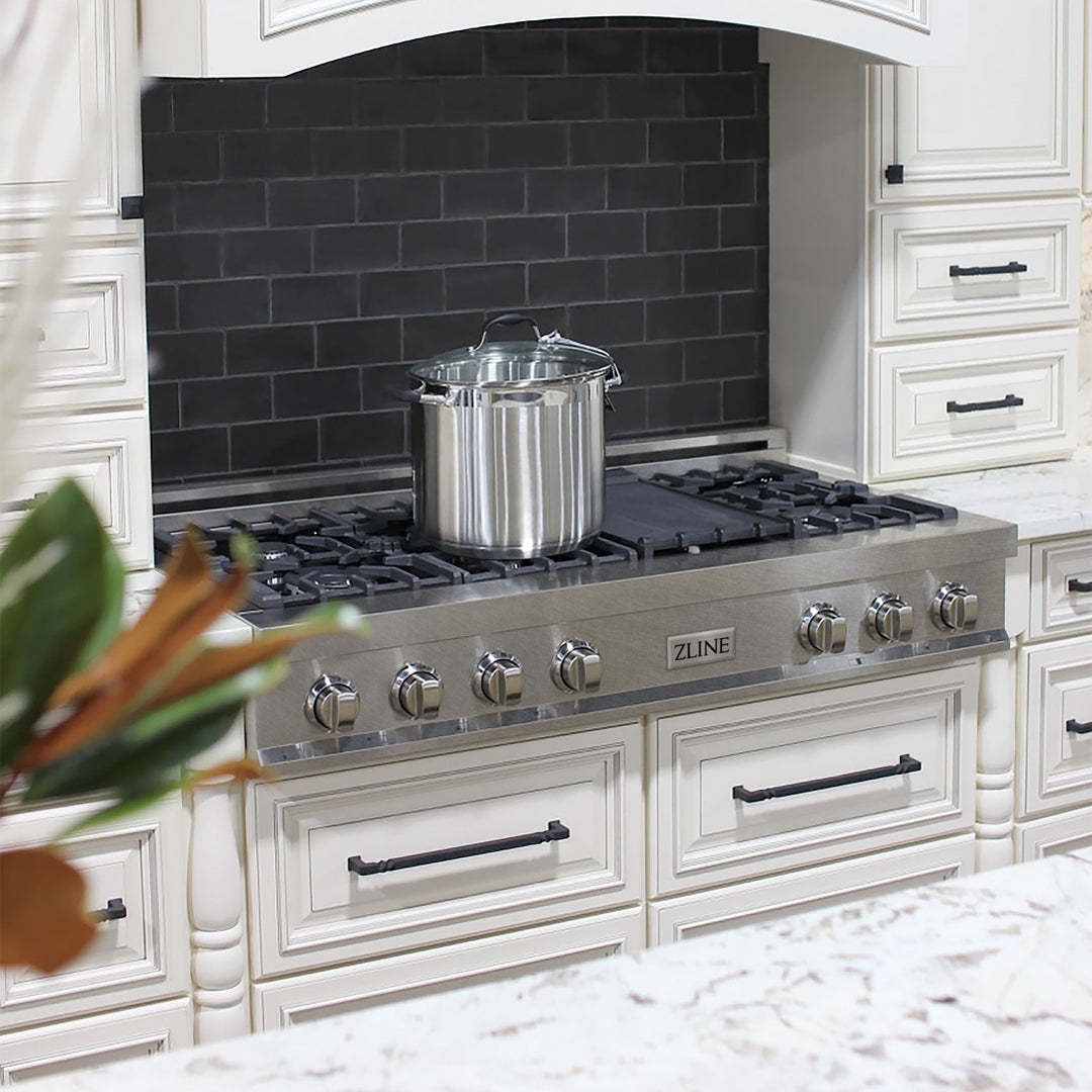 ZLINE 48" Porcelain Rangetop in DuraSnow® Stainless Steel with 7 Gas Burners - Rustic Kitchen & Bath - ZLINE Kitchen and Bath