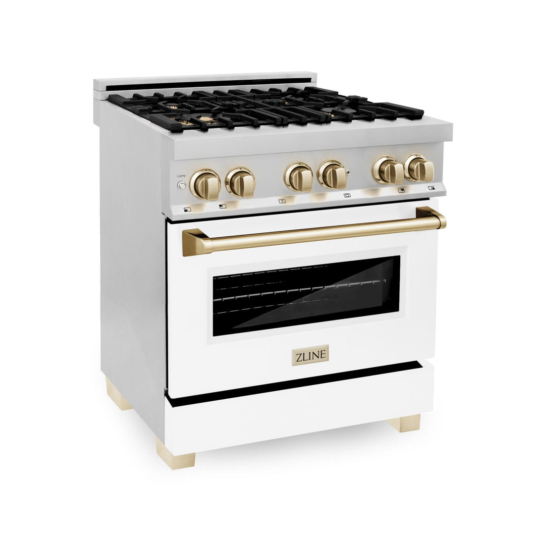 ZLINE Autograph Edition 30" 4.0 cu. ft. Dual Fuel Range with Gas Stove and Electric Oven in Stainless Steel with White Matte Door and Accents (RAZ-WM-30) - Rustic Kitchen & Bath - Ranges - ZLINE Kitchen and Bath