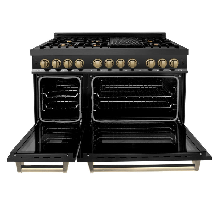 ZLINE Autograph Edition 48 in. 6.0 cu. ft. Dual Fuel Range with Gas Stove and Electric Oven in Black Stainless Steel with Accents (RABZ-48)