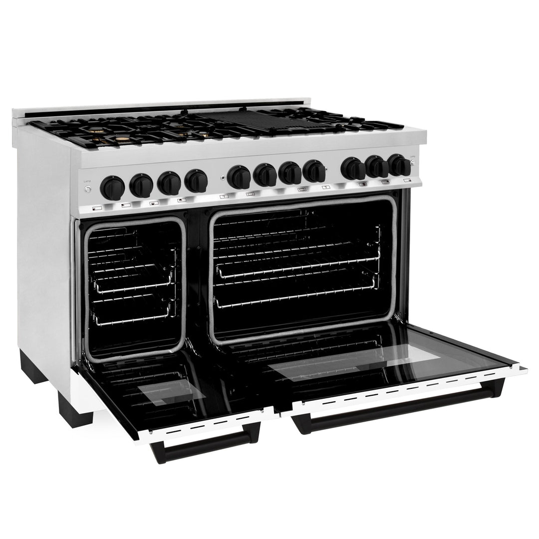 ZLINE Autograph Edition 48 in. 6.0 cu. ft. Dual Fuel Range with Gas Stove and Electric Oven in Stainless Steel with White Matte Door and Accents (RAZ-WM-48)