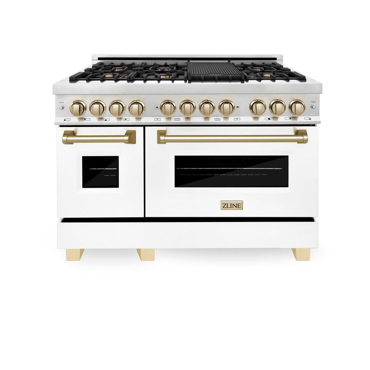 ZLINE Autograph Edition 48 in. 6.0 cu. ft. Dual Fuel Range with Gas Stove and Electric Oven in Stainless Steel with White Matte Door and Accents (RAZ-WM-48)