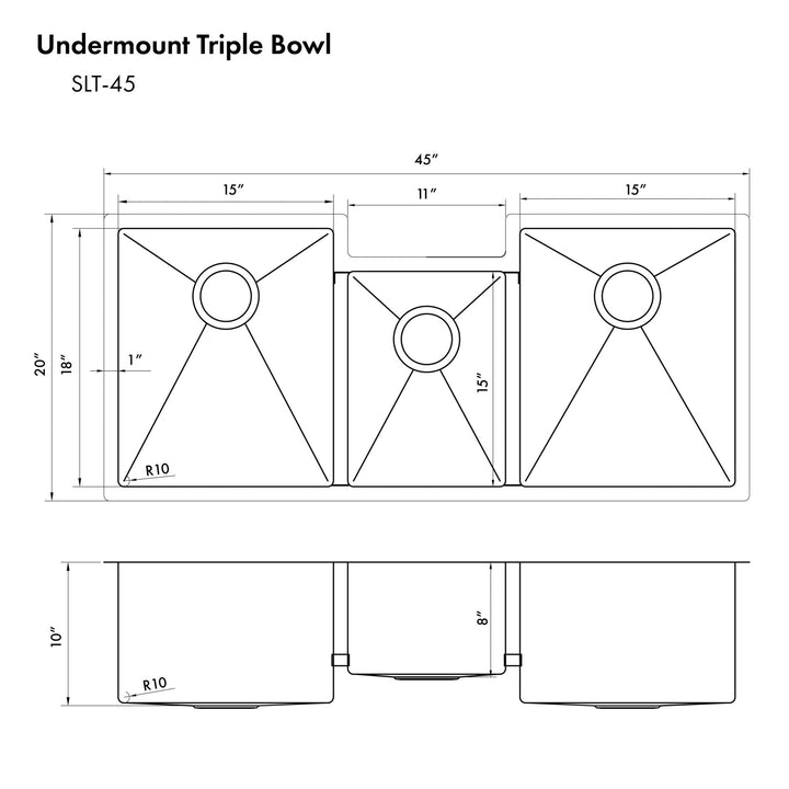 ZLINE 45 in. Breckenridge Undermount Triple Bowl Kitchen Sink (SLT-45)