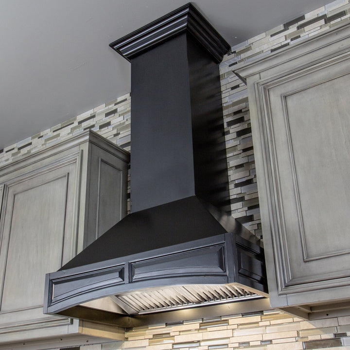 ZLINE Wooden Wall Mount Range Hood In Black - Includes Remote Blower Motor (321CC-RS/RD)