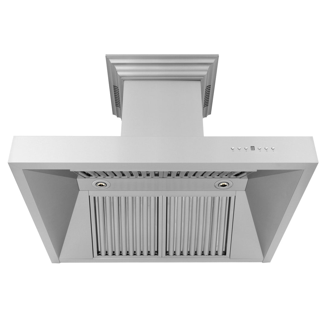 ZLINE Ducted Vent Wall Mount Range Hood in Stainless Steel with Built-in ZLINE CrownSound Bluetooth Speakers (697CRN-BT)