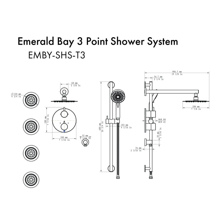 ZLINE Emerald Bay Thermostatic Shower System with Body Jets (EMBY-SHS-T3)