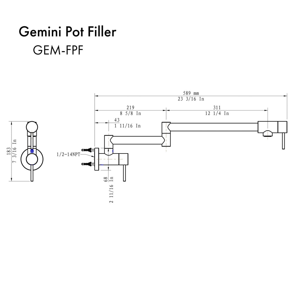 ZLINE Gemini Pot Filler (GEM-FPF) - Chrome