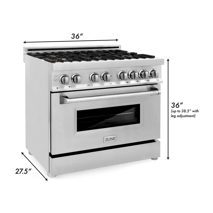 ZLINE 36 in. 4.6 cu. ft. Electric Oven and Gas Cooktop Dual Fuel Range with Griddle and Brass Burners in Stainless Steel (RA-BR-GR-36)